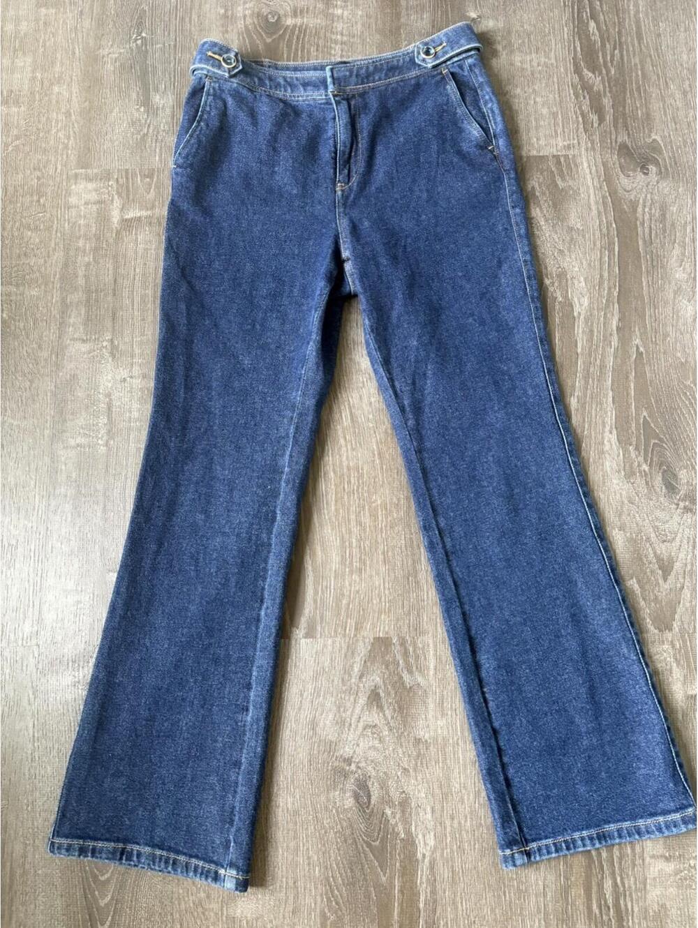 Talbots Women's Flare Leg High Waist Denim Jeans Size 4 Petite Dark Wash